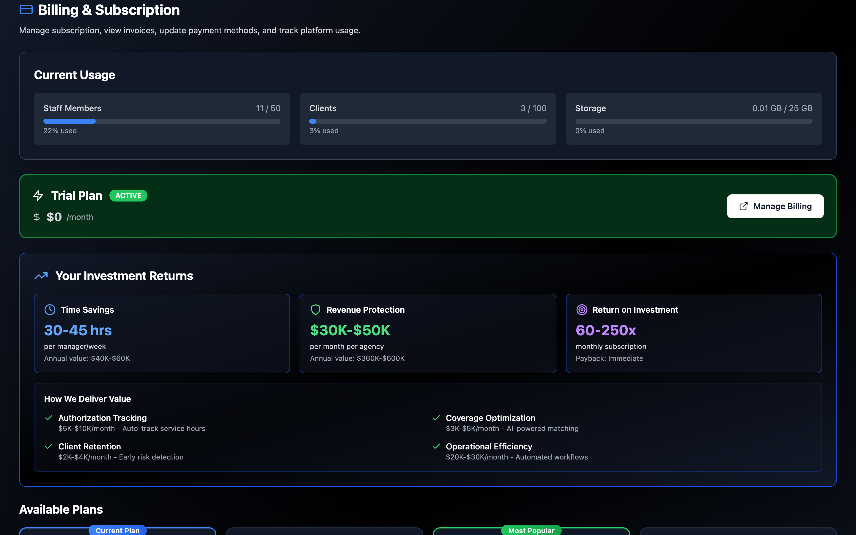 Billing and Subscription Management - Monitor usage and billing readiness